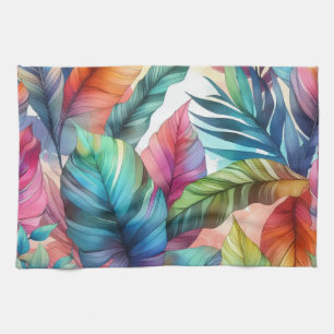 Colourful Tropical Leaves Watercolor Design Kitchen Towel