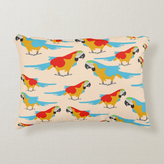 Colourful Tropical Macaw Pattern Accent Pillow (Front)