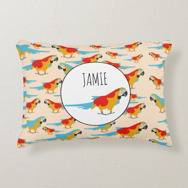Colourful Tropical Macaw Pattern Accent Pillow (Front)