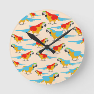 Colourful Tropical Macaw Pattern Round Clock
