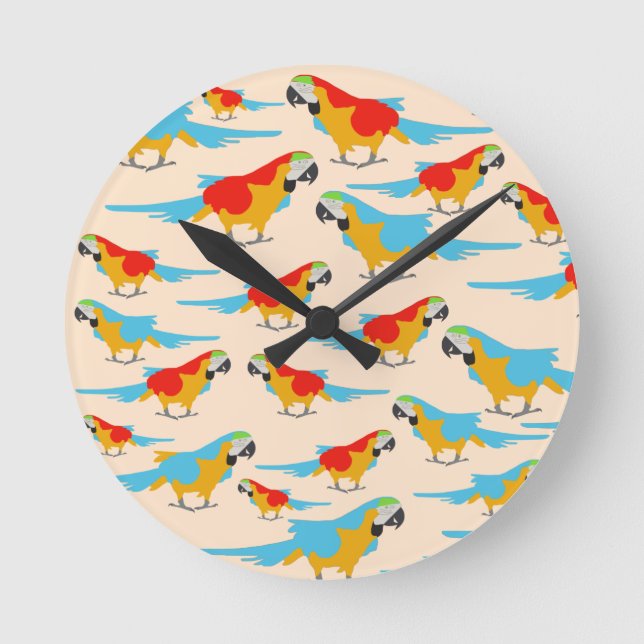 Colourful Tropical Macaw Pattern Round Clock (Front)