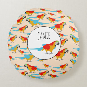 Colourful Tropical Macaw Pattern Round Pillow