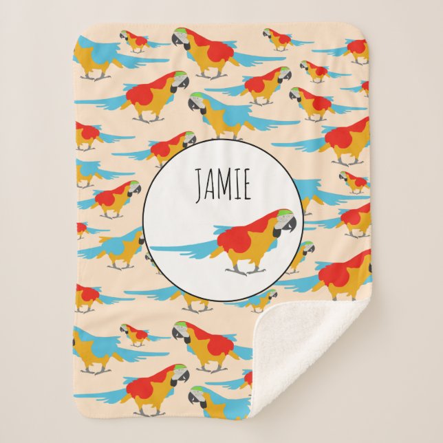 Colourful Tropical Macaw Pattern Sherpa Blanket (Front)