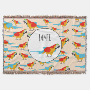 Colourful Tropical Macaw Pattern Throw Blanket