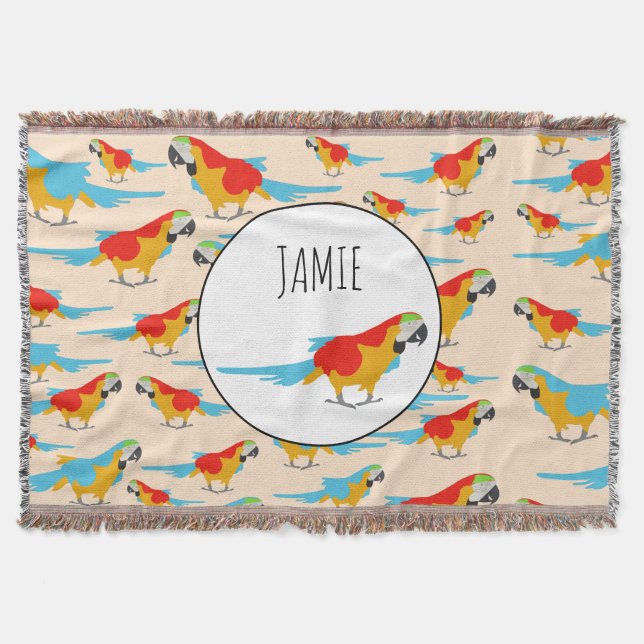 Colourful Tropical Macaw Pattern Throw Blanket (Front)