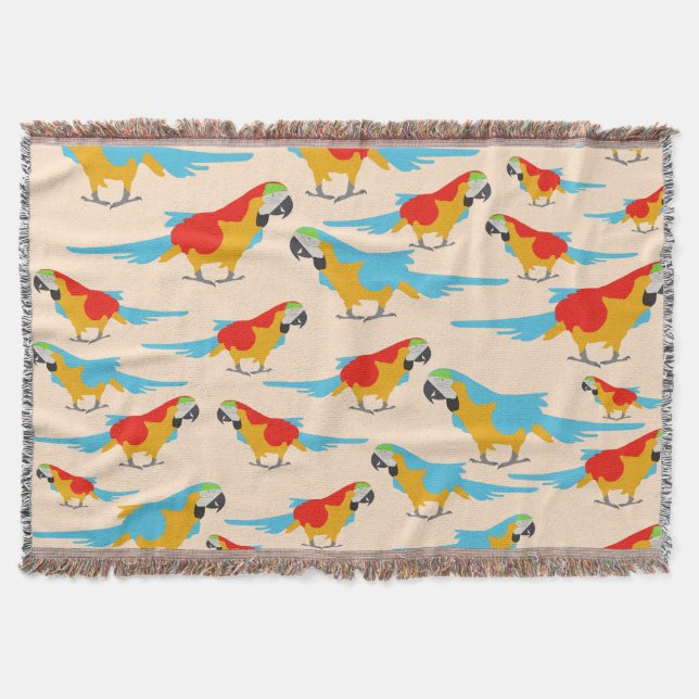 Colourful Tropical Macaw Pattern Throw Blanket (Front)