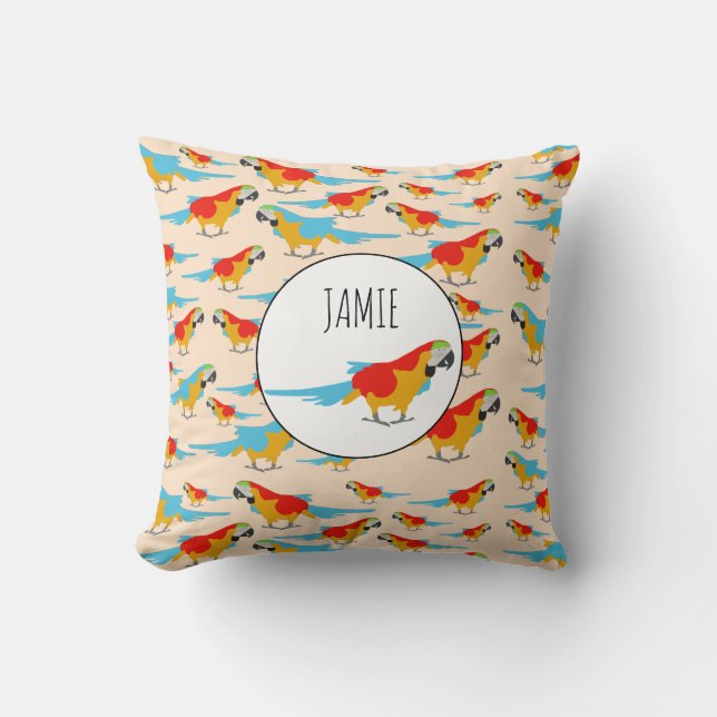 Colourful Tropical Macaw Pattern Throw Pillow (Front)