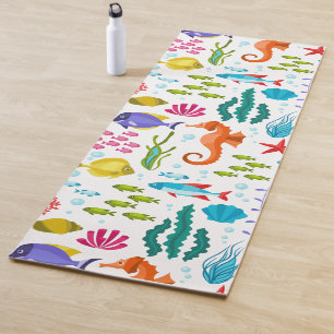 Colourful tropical marine life and animals pattern yoga mat
