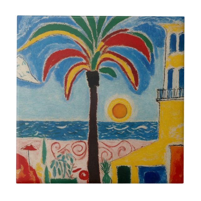 Colourful Tropical Mediterranean Beach Tile (Front)