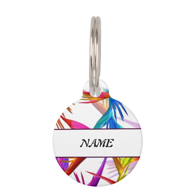 Colourful Tropical Messy White Base Personalized Pet Tag (Front)