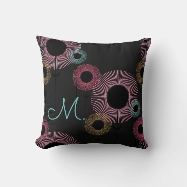 Colourful Tropical Minimal Floral Pattern Initial  Throw Pillow (Front)