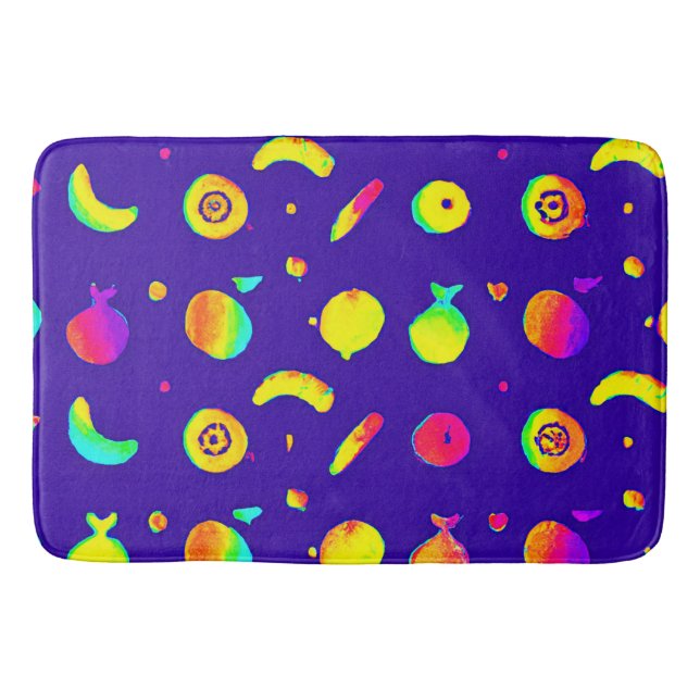 Colourful Tropical Neon Fruit Pattern Bath Mat (Front)
