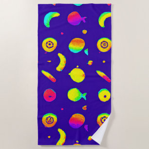 Colourful Tropical Neon Fruit Pattern Beach Towel