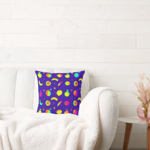 Colourful Tropical Neon Fruit Pattern Throw Pillow