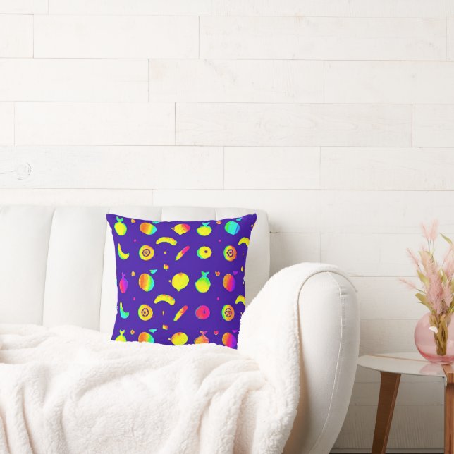 Colourful Tropical Neon Fruit Pattern Throw Pillow (Couch)