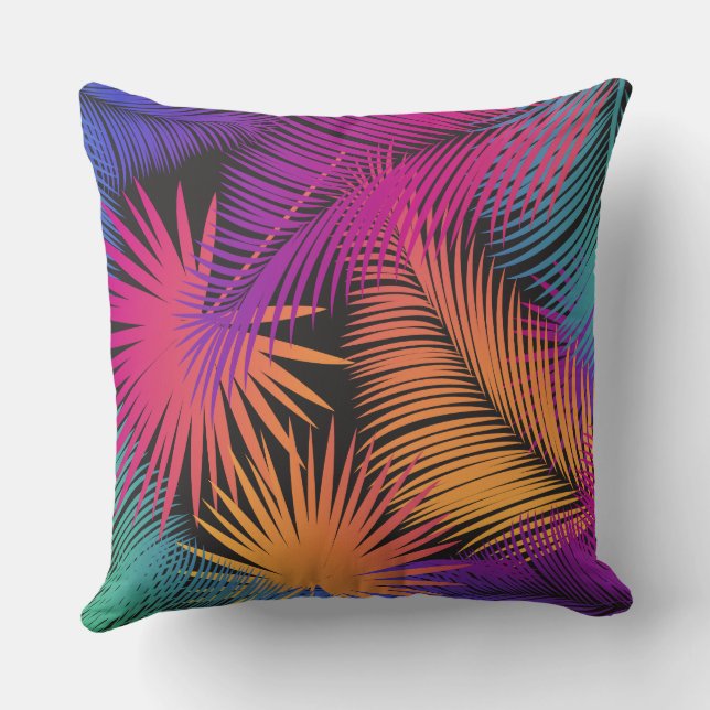 Colourful Tropical Palm Leaves Pattern Beautiful Throw Pillow (Back)