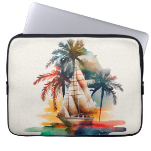 Colourful Tropical Palm Sailboat Electronics Bag
