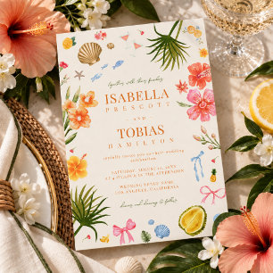 Colourful Tropical Palm Tree Beach Island Wedding Invitation