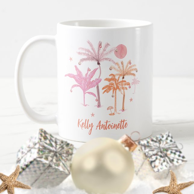Colourful Tropical Palm Tree Christmas Personalize Coffee Mug (Creator Uploaded)