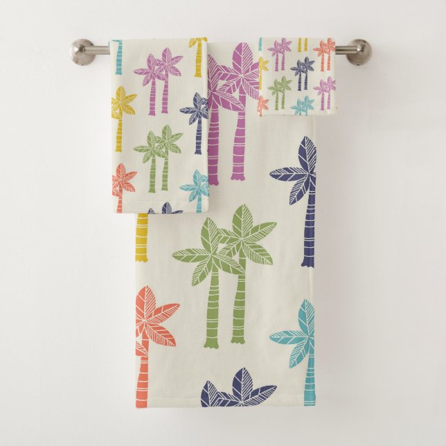 Colourful Tropical Palm Tree Pattern Bath Towel Set (Insitu)