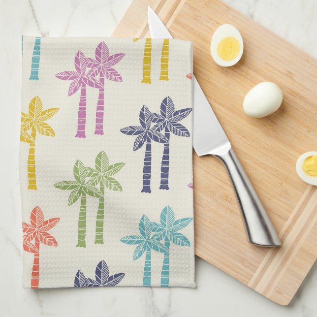 Colourful Tropical Palm Tree Pattern Kitchen Towel (Quarter Fold)