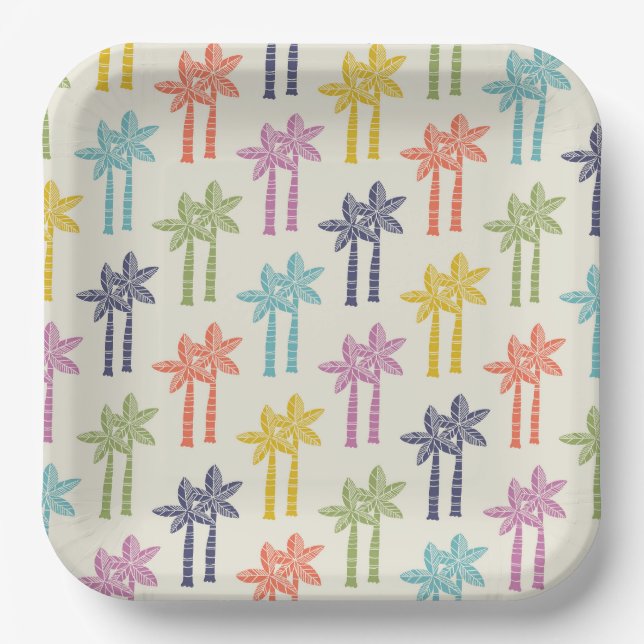 Colourful Tropical Palm Tree Pattern Paper Plate (Front)