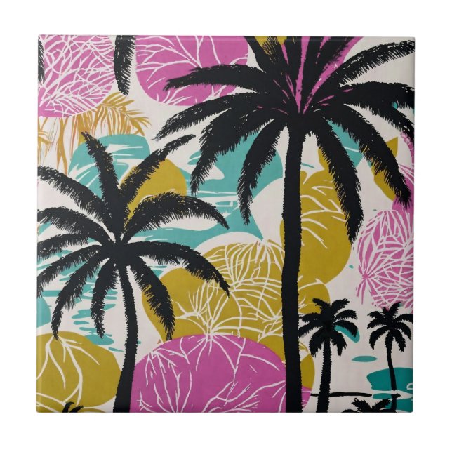 Colourful Tropical Palm Tree Pattern Tile (Front)
