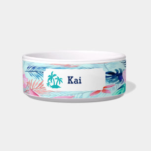 Colourful Tropical Palm Tree Personalized Pet Bowl