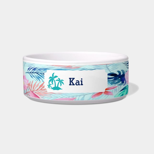 Colourful Tropical Palm Tree Personalized Pet Bowl (Front)