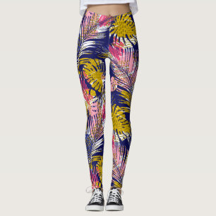 Colourful Tropical Palms, Abstract Cheetah Print Leggings