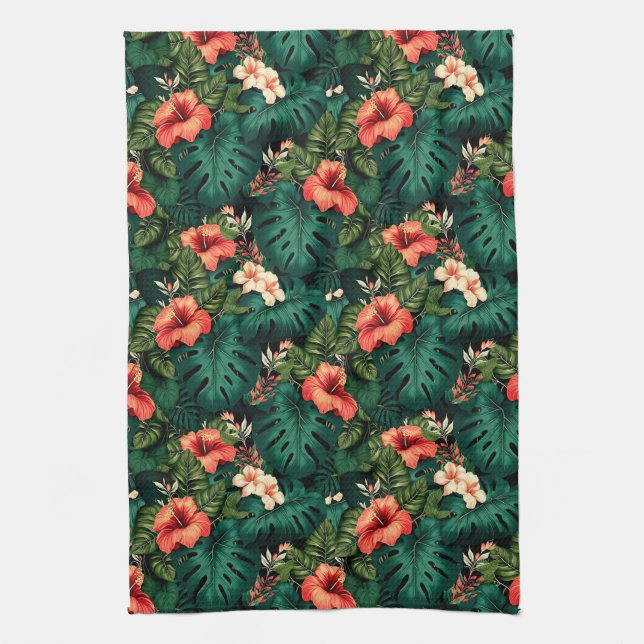 Colourful Tropical Paradise Hawaii Aloha Flowers Kitchen Towel (Vertical)