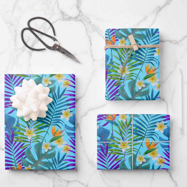 Colourful Tropical Paradise Pattern Wrapping Paper Sheet (Front)