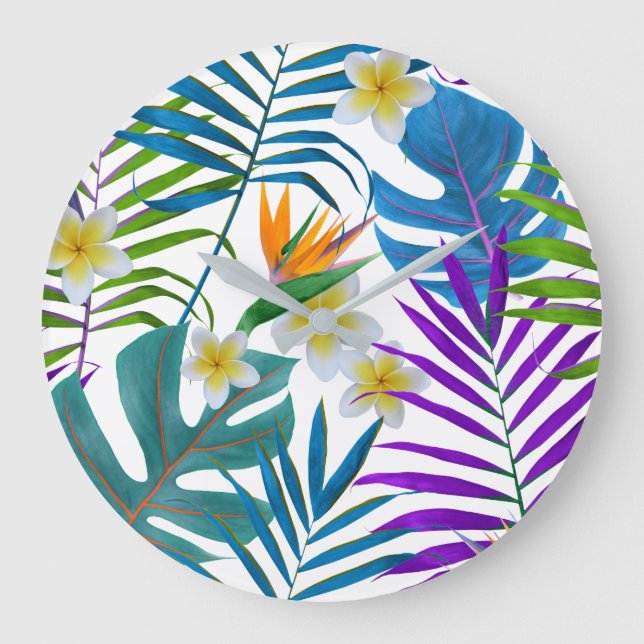 Colourful Tropical Paradise Plants Large Clock (Front)