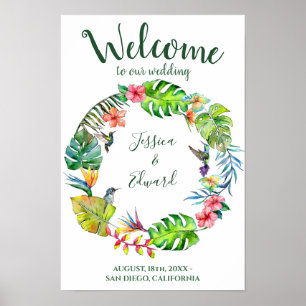 Colourful Tropical Paradise Wreath Welcome Wedding Poster