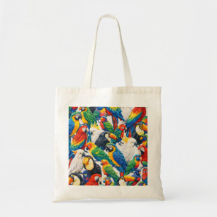 Colourful Tropical Parrot and Toucan Bird Pattern Tote Bag