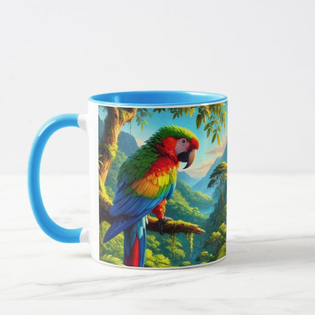 Colourful Tropical Parrot Blue Green Mug (Left)