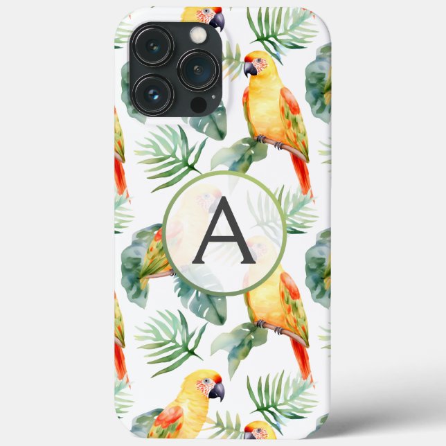 Colourful Tropical Parrot & Monogram Case-Mate iPhone Case (Back)