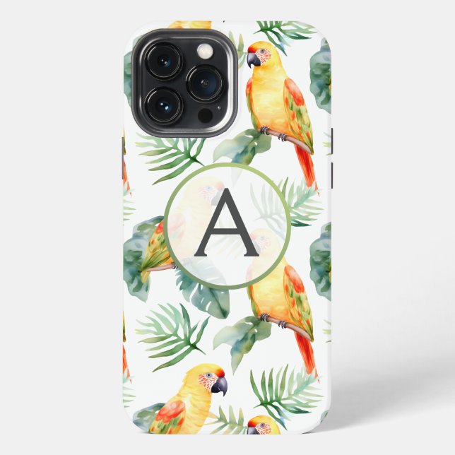 Colourful Tropical Parrot & Monogram iPhone Case (Back)
