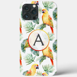 Colourful Tropical Parrot Pattern & Monogram iPhone 13 Pro Max Case