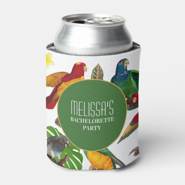 Colourful Tropical Parrots Bachelorette Weekend Can Cooler (Can Front)