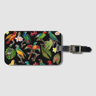 Colourful Tropical Parrots, Leaves & Flowers  Luggage Tag