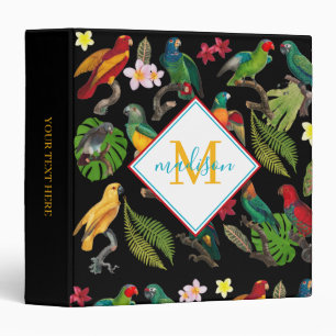 Colourful Tropical Parrots Leaves, Flowers Monogra Binder