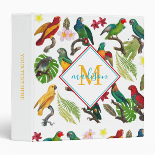 Colourful Tropical Parrots Leaves, Flowers Monogra Binder
