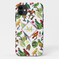 Colourful Tropical Parrots Leaves, Flowers Monogra