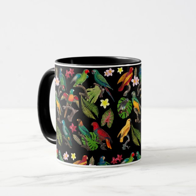 Colourful Tropical Parrots, Leaves & Flowers  Mug (Front Left)