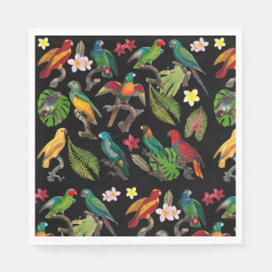 Colourful Tropical Parrots, Leaves & Flowers  Napkin