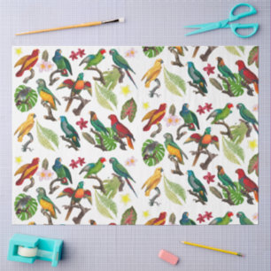 Colourful Tropical Parrots, Leaves & Flowers  Tissue Paper