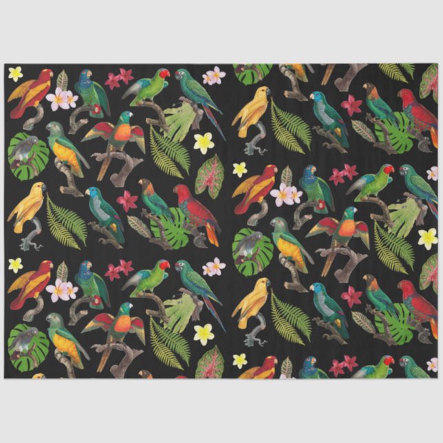 Colourful Tropical Parrots, Leaves & Flowers  Tissue Paper (Front)