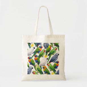 Colourful Tropical Parrots Watercolor Bird Pattern Tote Bag