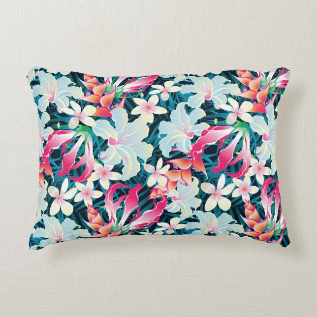 Colourful Tropical Pattern Accent Pillow (Front)